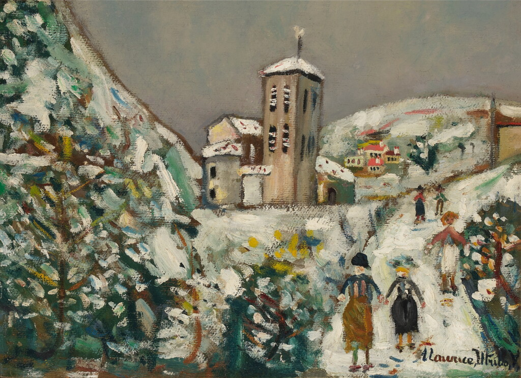 View full screen - View 1 of Lot 427. Paysage de montagne sous la neige , Chapelle Romane de San Joan de Caselle, Andorre.