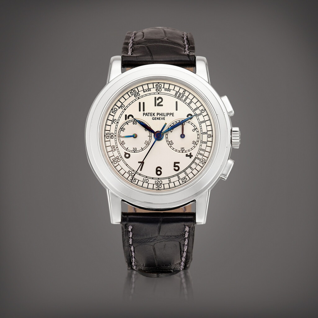 View full screen - View 1 of Lot 2197. Reference 5070 A white gold chronograph wristwatch, Made in 2001 | 百達翡麗 | 型號5070 白金計時腕錶,2001年製.