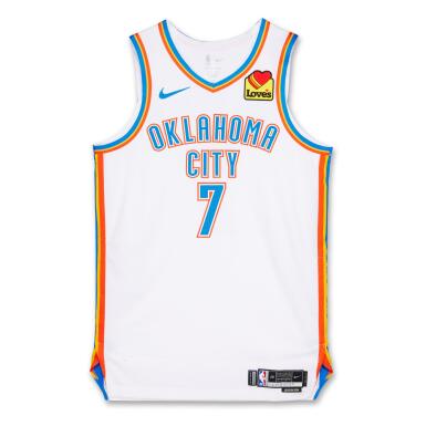 View full screen - View 1 of Lot 5. Chet Holmgren Oklahoma City Thunder 2024-2025 Game Worn Association Edition Jersey | Double-Double | 2025 NBA Champion.