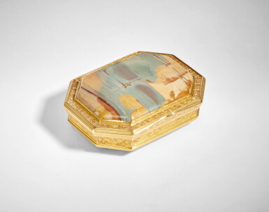 View full screen - View 1 of Lot 716. A Gold-Mounted and Hardstone Snuff Box, London, circa 1740.