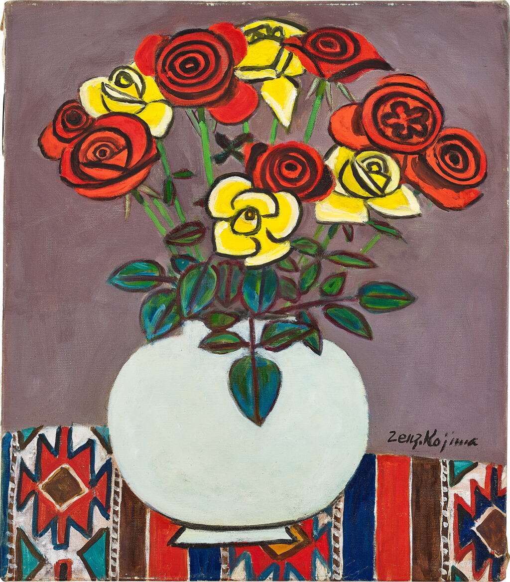 View full screen - View 1 of Lot 1521. Zenzaburo Kojima 児島善三郎 | Roses in Choson dynasty porcelain 朝鲜王朝花瓶與薔薇.