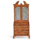 A George II Scarlet and Gilt Japanned Bureau Cabinet, Circa 1740