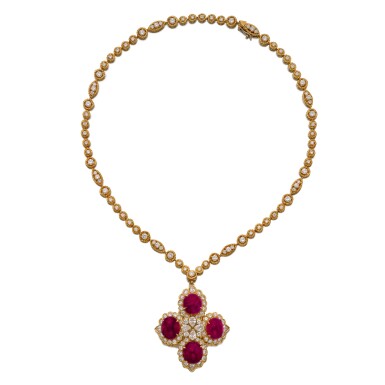 View full screen - View 1 of Lot 110. Van Cleef & Arpels | Ruby and Diamond Pendant-Necklace 梵克雅寶 紅寶石配鑽石吊墜項鏈.