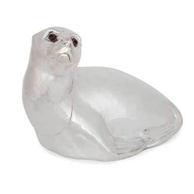 View full screen - View 1 of Lot 52. A SILVER-PLATED WINE COOLER IN THE FORM OF A SEA LION, UNMARKED, 20TH CENTURY.