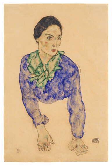 View full screen - View 1 of Lot 41. Frauenbildnis mit Blauem und Grünem Halstuch (Portrait of a Woman with Blue and Green Scarf).