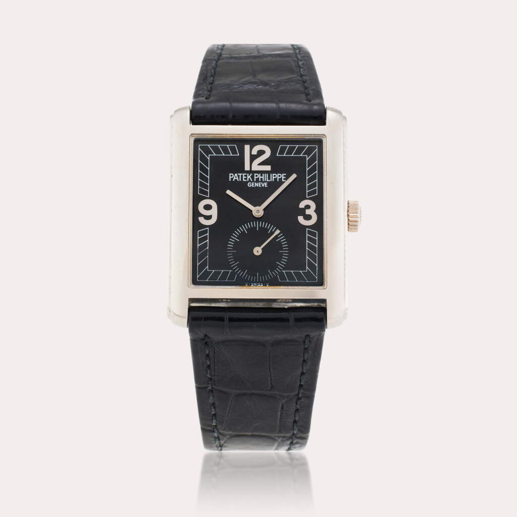 View full screen - View 1 of Lot 114. Reference 5014G Gondolo | A white gold rectangular wristwatch, Made in 1999.