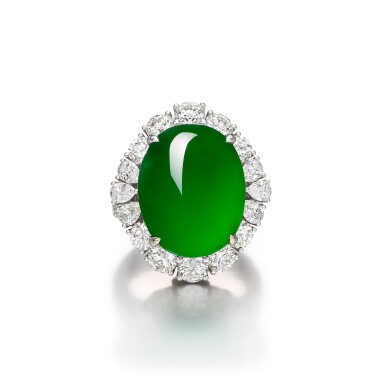 View full screen - View 1 of Lot 1844. 'Imperial Jade' Jadeite and Diamond Ring | 天然「帝王綠」翡翠 配 鑽石戒指.