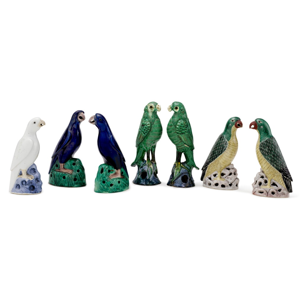 View full screen - View 1 of Lot 79. A group of seven porcelain figures of parrot Qing dynasty, 18th/19th century.