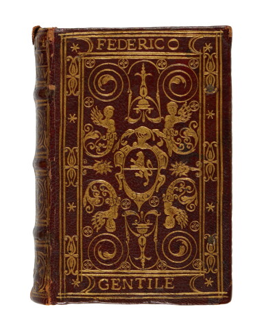 View full screen - View 1 of Lot 61. Manuzio, Apophthegmatum libri IIX, Venice, 1583, contemporary Roman red goatskin for Federico Gentile.