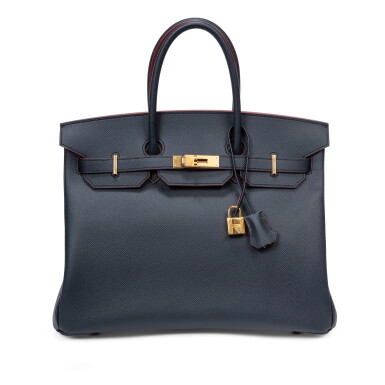 View full screen - View 1 of Lot 1072. Bleu Indigo and Outlines Rouge H Epsom Birkin 35 Gold Hardware, 2017.