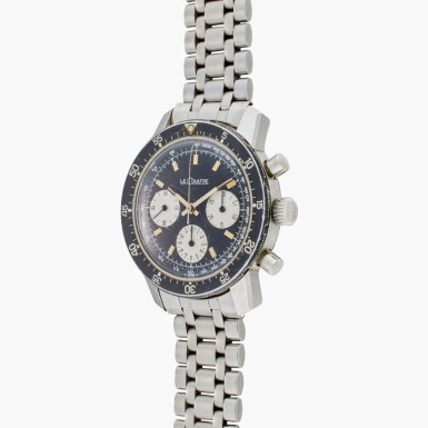 View full screen - View 1 of Lot 36. Le Coultre 'Shark Deep Sea' | A steel chronograph black dial wristwatch, Circa 1970 | Ref. 2643 .