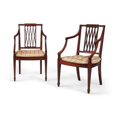 View full screen - View 1 of Lot 54. A Pair George III Mahogany Open Armchairs, Late 18th Century.