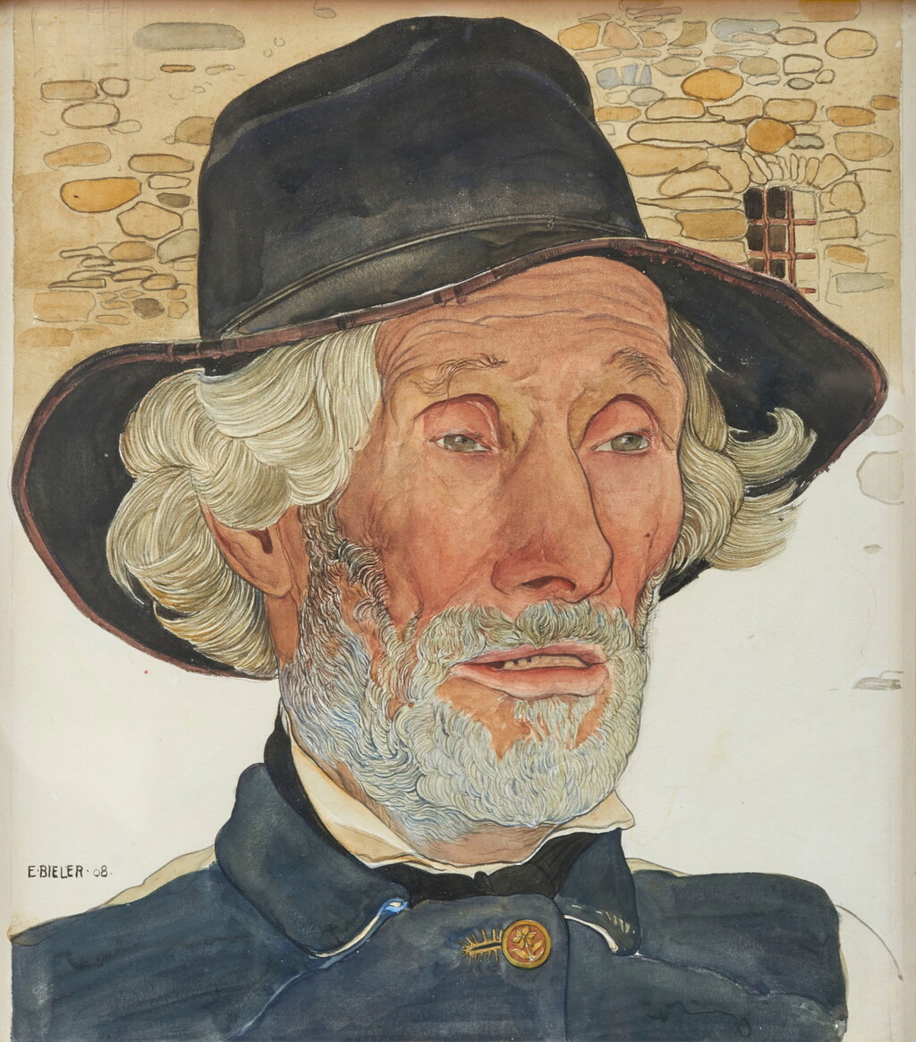 View full screen - View 1 of Lot 28. Le vieux sonneur, Claude Antoine à Savièse, 1908.