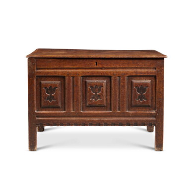 View full screen - View 1 of Lot 308. A Dutch Mannerist Carved Oak Chest, late 16th Century.