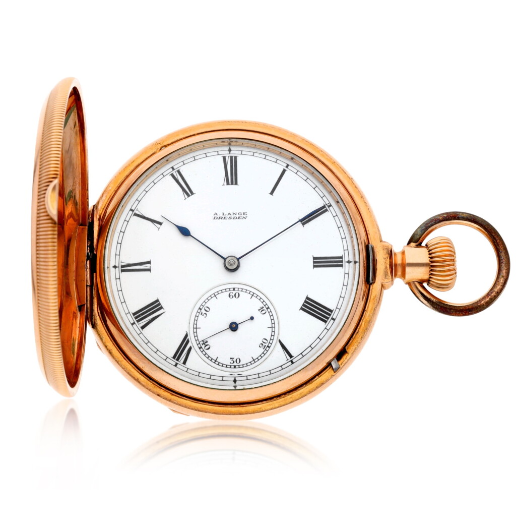 View full screen - View 1 of Lot 204. A gold hunting cased keyless lever watch Circa 1872, no. 7890 .