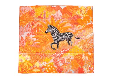 View full screen - View 1 of Lot 134. Mountain Zebra Silk Twill Scarf 90.