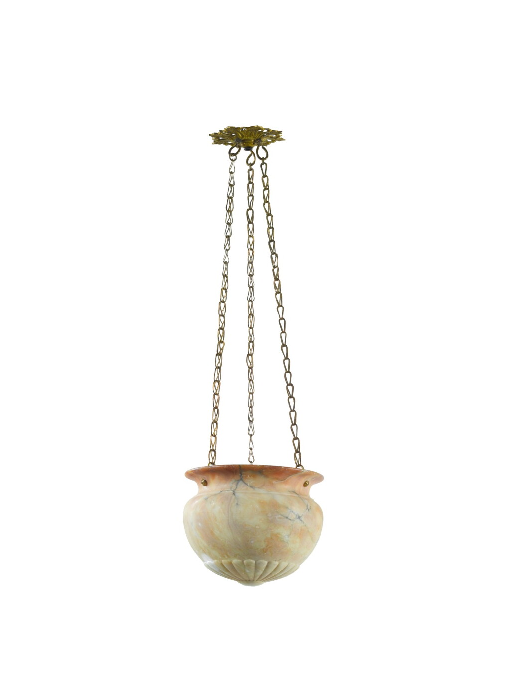 View full screen - View 1 of Lot 161. An alabaster and brass hanging lantern, first half 20th century.