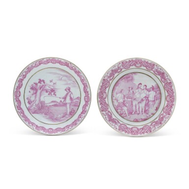 View full screen - View 1 of Lot 93. Two puce-decorated dishes Qing dynasty, 18th century.