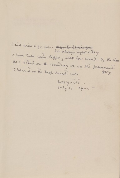 View full screen - View 1 of Lot 7. YEATS, W.B. Stories of Red Hanrahan. 1904. First edition. Autograph quotation from "The Lake Isle of Innisfree".