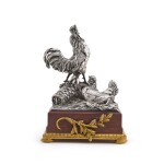 A French electroplate chicken ornament, Christofle, Paris late 19th century