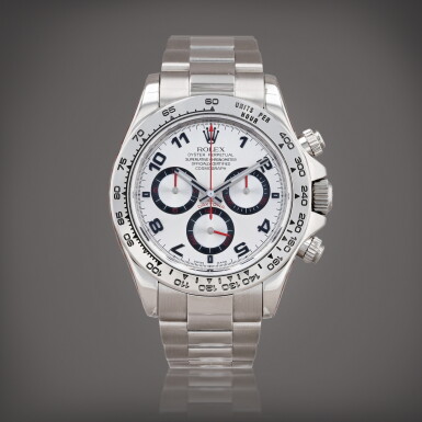View full screen - View 1 of Lot 372. Montre bracelet chronographe en or blanc avec cadran racing | White gold chronograph wristwatch with racing dial and bracelet Vers 2006 | Circa 2006.