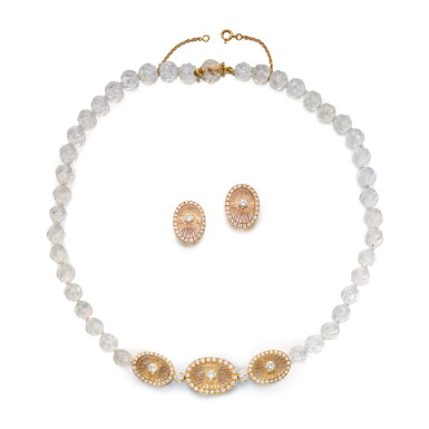 View full screen - View 1 of Lot 179. Rock Crystal and Diamond Necklace and Pair of Earclips, France.
