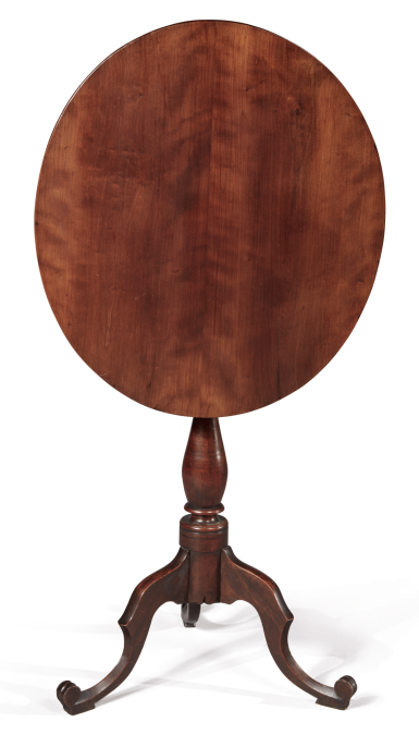 View full screen - View 1 of Lot 1091. EXCEPTIONAL AND VERY RARE FEDERAL CARVED CHERRYWOOD TILT-TOP CANDLESTAND, BY NATHAN LUMBARD, SUTTON, MASSACHUSETTS, CIRCA 1801.
