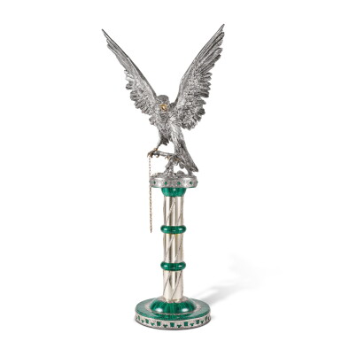 View full screen - View 1 of Lot 206. An Italian Silver Eagle on Malachite Column, Giaconi & Gioli, Florence, Third Quarter 20th Century.