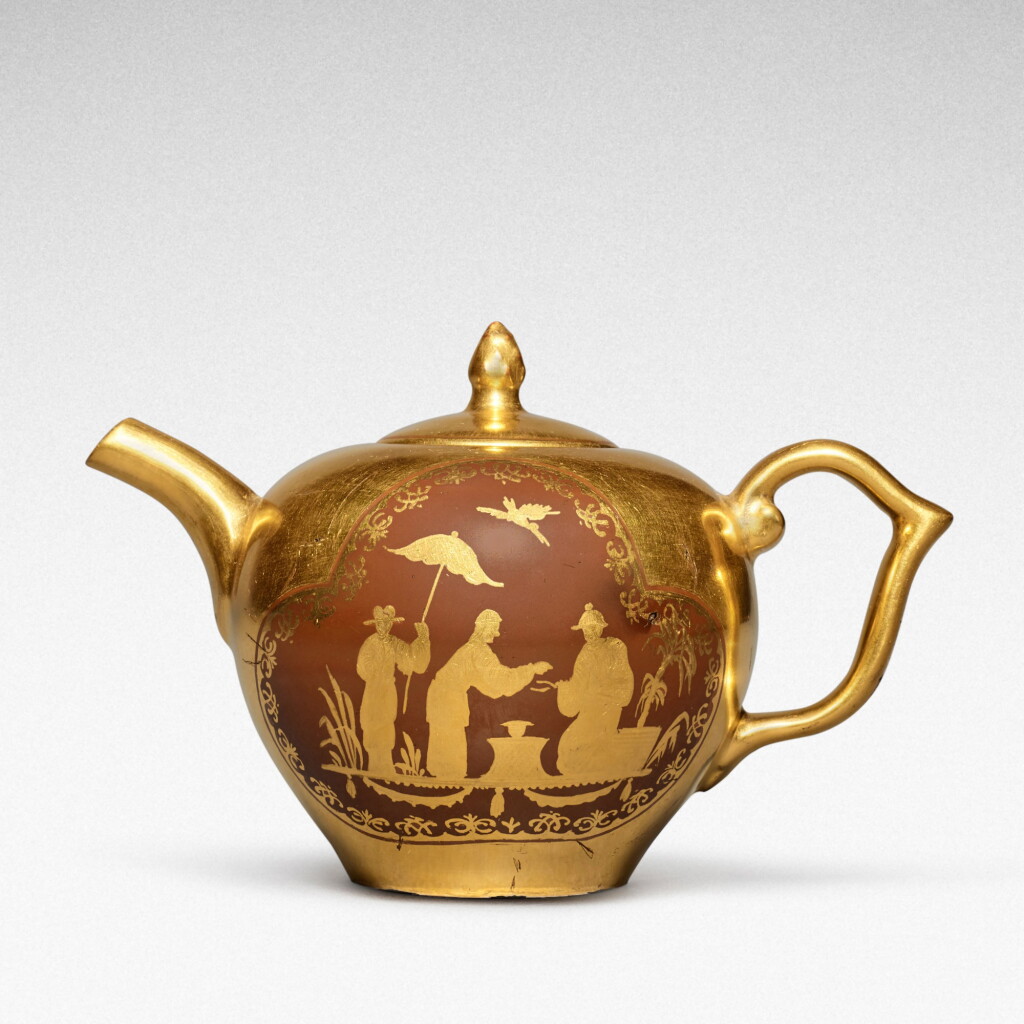 View full screen - View 1 of Lot 17. A Meissen Hausmaler brown-glazed gilt-ground teapot and cover, Circa 1730-35.