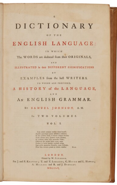 View full screen - View 1 of Lot 1115. Johnson, Samuel | The single most important moment in English lexigraphy .