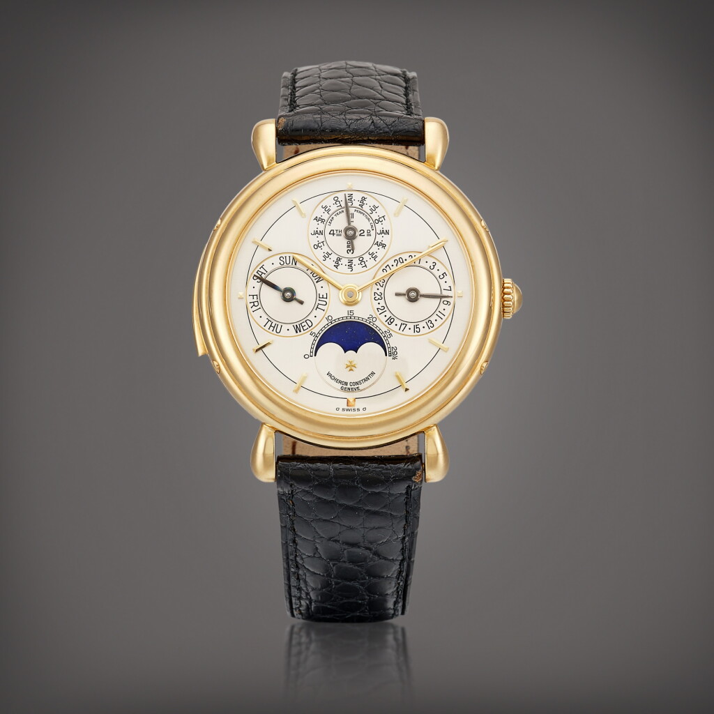View full screen - View 1 of Lot 2155. Patrimony Perpetual Calendar, Reference 30020 A yellow gold minute repeating perpetual calendar wristwatch with two-tone dial, moon phases and leap year indication, Circa 1994 | 江詩丹頓 | Patrimony Perpetual Calendar 型號30020 黃金三問萬年曆腕錶,備雙色錶盤,月相及閏年顯示,約1994年製.