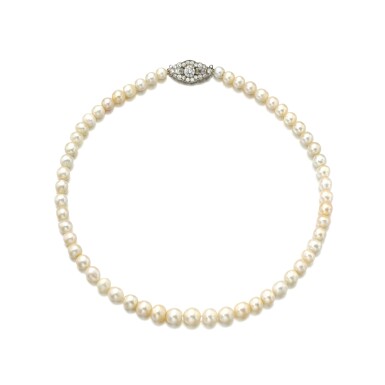 View full screen - View 1 of Lot 736. Natural pearl and diamond necklace.
