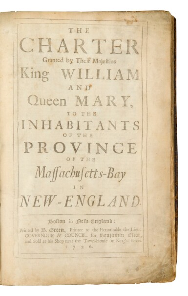 View full screen - View 1 of Lot 51. Massachusetts Bay Colony | An early printing of the charter and laws of Massachusetts Bay.