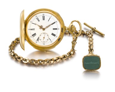 View full screen - View 1 of Lot 104. SWISS | A GOLD HUNTING CASED MINUTE REPEATING KEYLESS LEVER WATCH CIRCA 1890, NO. 93104.