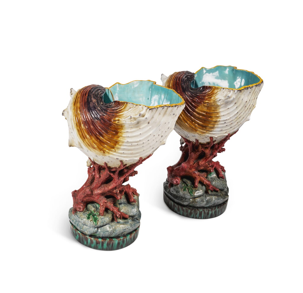View full screen - View 1 of Lot 71. Two Minton Majolica 'Coral Shell' Jardinieres, Circa 1871.