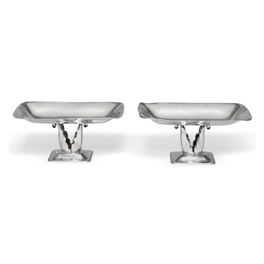 View full screen - View 1 of Lot 1844. A PAIR OF AMERICAN SILVER TAZZE, PEER SMED, BROOKLYN, NY, 1934.