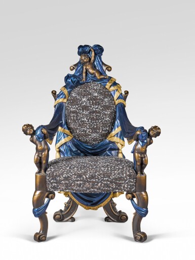 View full screen - View 1 of Lot 232. A Baroque style parcel-gilt and painted wood armchair, 20th century.