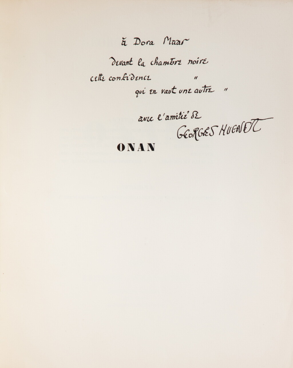 View full screen - View 1 of Lot 135. Onan. 1934. Broché. Exemplaire de Dora Maar, avec envoi. Emboîtage d'Alain Taral..