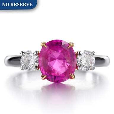 View full screen - View 1 of Lot 85. Pink sapphire and diamond ring.