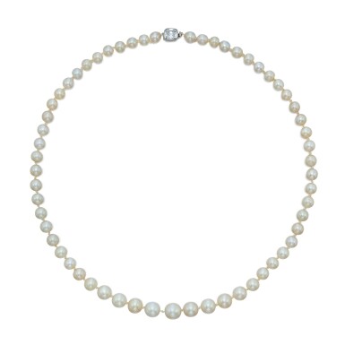 View full screen - View 1 of Lot 346. Natural Pearl and Diamond Necklace.