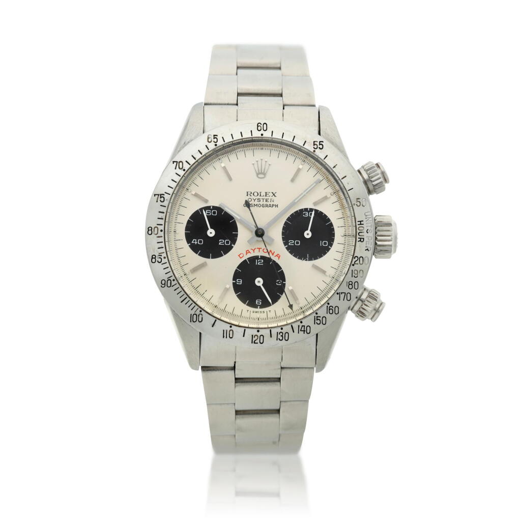 View full screen - View 1 of Lot 10. Reference 6265 'Big Red' Daytona, A stainless steel chronograph wristwatch, Circa 1979.