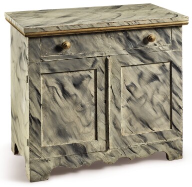 View full screen - View 1 of Lot 1481. VICTORIAN PAINTED AND SMOKE-DECORATED PINE CABINET, CIRCA 1885.