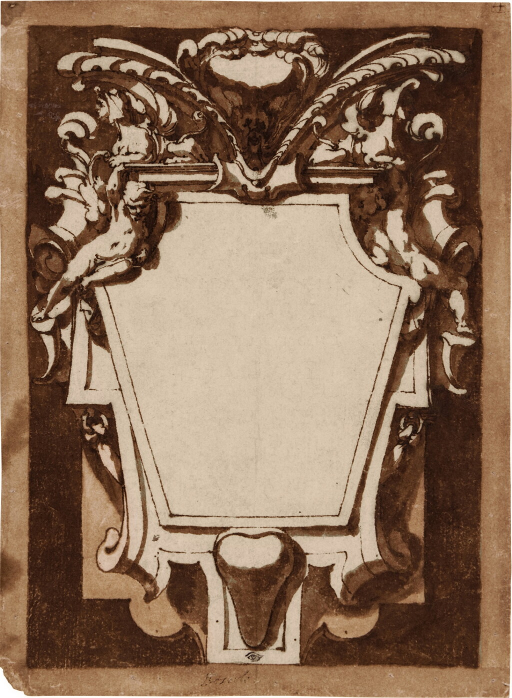 View full screen - View 1 of Lot 19. Design for a cartouche, decorated with Putti, Sphinxes, and other Ornamental Elements.