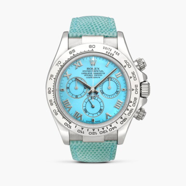 View full screen - View 1 of Lot 2536. Cosmograph Daytona "Beach", Reference 116519 | A white gold chronograph wristwatch with turquoise dial, Circa 2001.