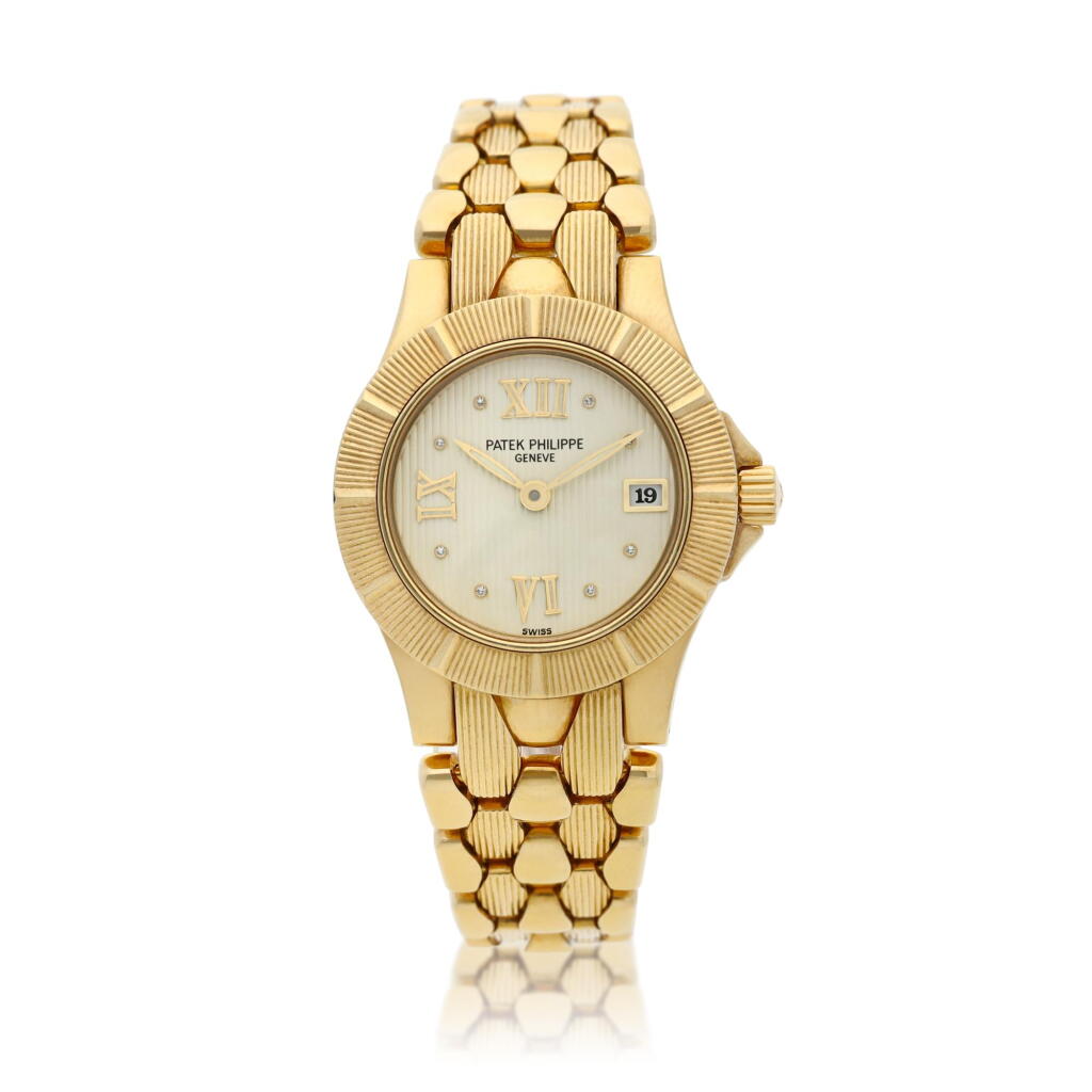 View full screen - View 1 of Lot 6. Reference 4881/1 Neptune A yellow gold and diamond-set bracelet watch with date, Made in 2000 .
