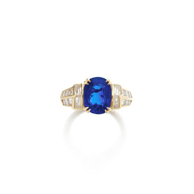 View full screen - View 1 of Lot 858. Sapphire and diamond ring.