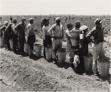 View full screen - View 1 of Lot 78. DOROTHEA LANGE | MIGRANT PEA PICKERS NEAR WESTLEY, CALIFORNIA.