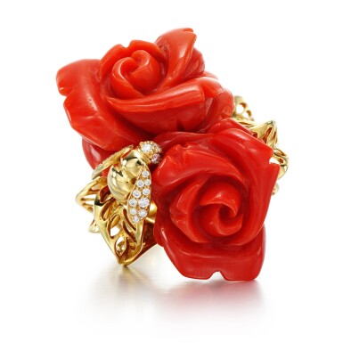 View full screen - View 1 of Lot 59. DIOR | CORAL AND DIAMOND RING, 'PRÉ CATALAN'.