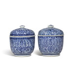 Two blue and white 'floral' jar with covers, Qing dynasty, 19th century