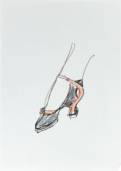 View full screen - View 1 of Lot 420. Three sketches of shoes.